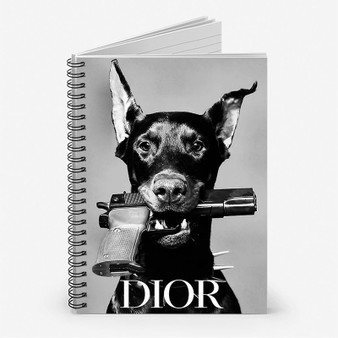 Pastele Doberman Gun Fashion Custom Spiral Notebook Ruled Line Front Cover Awesome Printed Book Notes School Notes Job Schedule Note 90gsm 118 Pages Metal Spiral Notebook