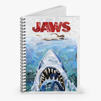 Pastele Jaws Movie Poster Custom Spiral Notebook Ruled Line Front Cover Awesome Printed Book Notes School Notes Job Schedule Note 90gsm 118 Pages Metal Spiral Notebook