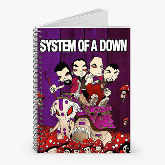 Pastele System of a Down Mushroom Custom Spiral Notebook Ruled Line Front Cover Awesome Printed Book Notes School Notes Job Schedule Note 90gsm 118 Pages Metal Spiral Notebook