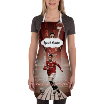 Pastele Cristiano Ronaldo Manchester United Custom Personalized Name Kitchen Apron Awesome With Adjustable Strap and Big Pockets For Cooking Baking Cafe Coffee Barista Cheff Bartender