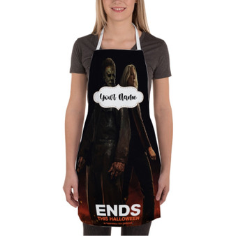 Pastele Halloween Ends Poster Custom Personalized Name Kitchen Apron Awesome With Adjustable Strap and Big Pockets For Cooking Baking Cafe Coffee Barista Cheff Bartender