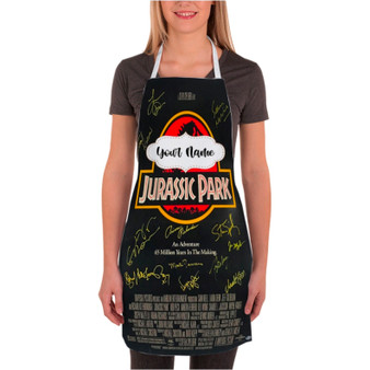 Pastele Jurassic Park Poster Signed By Cast jpeg Custom Personalized Name Kitchen Apron Awesome With Adjustable Strap and Big Pockets For Cooking Baking Cafe Coffee Barista Cheff Bartender