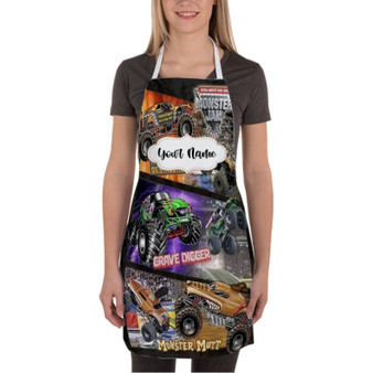 Pastele Monster Jam Collage Custom Personalized Name Kitchen Apron Awesome With Adjustable Strap and Big Pockets For Cooking Baking Cafe Coffee Barista Cheff Bartender