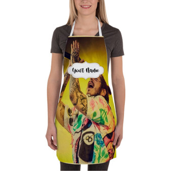 Pastele Post Malone Concert Custom Personalized Name Kitchen Apron Awesome With Adjustable Strap and Big Pockets For Cooking Baking Cafe Coffee Barista Cheff Bartender