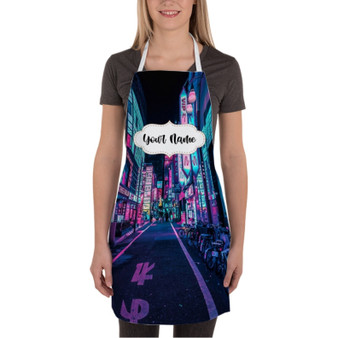 Pastele Tokyo A Neon Wonderland Custom Personalized Name Kitchen Apron Awesome With Adjustable Strap and Big Pockets For Cooking Baking Cafe Coffee Barista Cheff Bartender