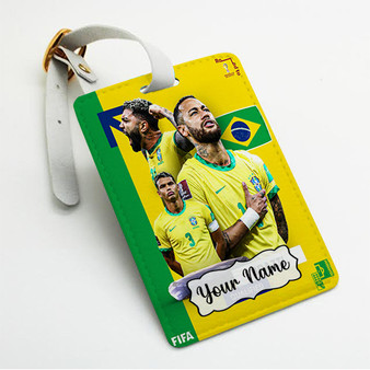 Pastele Brazil World Cup 2022 Custom Luggage Tags Personalized Name PU Leather Luggage Tag With Strap Awesome Baggage Hanging Suitcase Bag Tags Name ID Labels Travel Bag Accessories