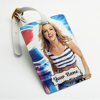 Pastele Britney Spears Pepsi 2 Custom Luggage Tags Personalized Name PU Leather Luggage Tag With Strap Awesome Baggage Hanging Suitcase Bag Tags Name ID Labels Travel Bag Accessories