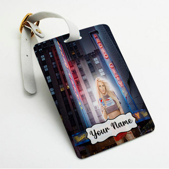 Pastele Britney Spears X Pepsi Custom Luggage Tags Personalized Name PU Leather Luggage Tag With Strap Awesome Baggage Hanging Suitcase Bag Tags Name ID Labels Travel Bag Accessories