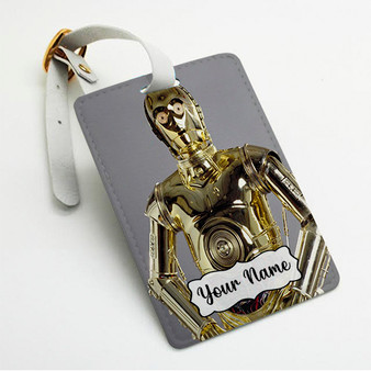 Pastele C 3 PO Star Wars Custom Luggage Tags Personalized Name PU Leather Luggage Tag With Strap Awesome Baggage Hanging Suitcase Bag Tags Name ID Labels Travel Bag Accessories