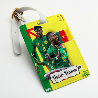 Pastele Cameroon World Cup 2022 Custom Luggage Tags Personalized Name PU Leather Luggage Tag With Strap Awesome Baggage Hanging Suitcase Bag Tags Name ID Labels Travel Bag Accessories