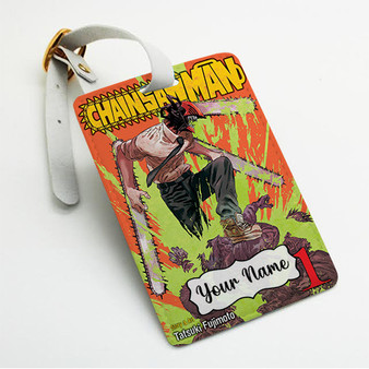 Pastele Chainsaw Man Custom Luggage Tags Personalized Name PU Leather Luggage Tag With Strap Awesome Baggage Hanging Suitcase Bag Tags Name ID Labels Travel Bag Accessories