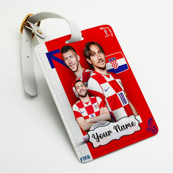 Pastele Croatia World Cup 2022 Custom Luggage Tags Personalized Name PU Leather Luggage Tag With Strap Awesome Baggage Hanging Suitcase Bag Tags Name ID Labels Travel Bag Accessories
