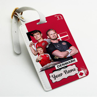 Pastele Denmark World Cup 2022 Custom Luggage Tags Personalized Name PU Leather Luggage Tag With Strap Awesome Baggage Hanging Suitcase Bag Tags Name ID Labels Travel Bag Accessories