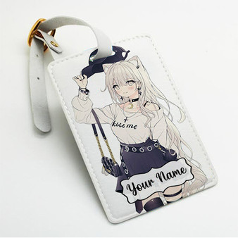 Pastele Kawaii Anime Girl Custom Luggage Tags Personalized Name PU Leather Luggage Tag With Strap Awesome Baggage Hanging Suitcase Bag Tags Name ID Labels Travel Bag Accessories