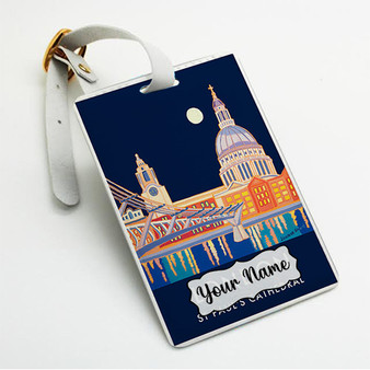 Pastele London ST Pauls Cathedral Custom Luggage Tags Personalized Name PU Leather Luggage Tag With Strap Awesome Baggage Hanging Suitcase Bag Tags Name ID Labels Travel Bag Accessories