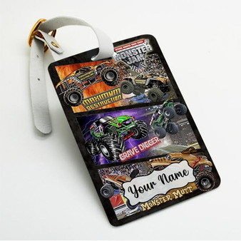 Pastele Monster Jam Collage Custom Luggage Tags Personalized Name PU Leather Luggage Tag With Strap Awesome Baggage Hanging Suitcase Bag Tags Name ID Labels Travel Bag Accessories