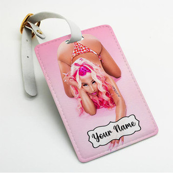 Pastele Nicki Minaj Custom Luggage Tags Personalized Name PU Leather Luggage Tag With Strap Awesome Baggage Hanging Suitcase Bag Tags Name ID Labels Travel Bag Accessories