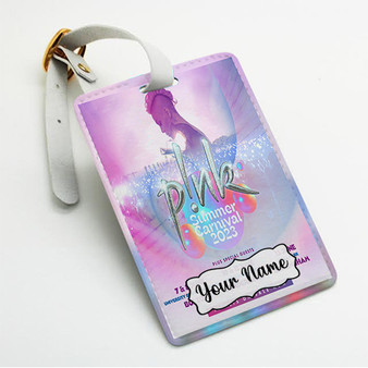 Pastele Pink 2023 Tour Custom Luggage Tags Personalized Name PU Leather Luggage Tag With Strap Awesome Baggage Hanging Suitcase Bag Tags Name ID Labels Travel Bag Accessories