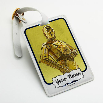 Pastele Star Wars C3 PO Custom Luggage Tags Personalized Name PU Leather Luggage Tag With Strap Awesome Baggage Hanging Suitcase Bag Tags Name ID Labels Travel Bag Accessories