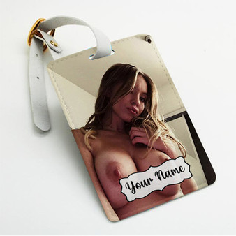 Pastele Sydney Sweeney Custom Luggage Tags Personalized Name PU Leather Luggage Tag With Strap Awesome Baggage Hanging Suitcase Bag Tags Name ID Labels Travel Bag Accessories