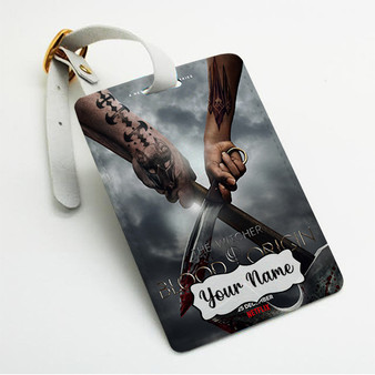 Pastele The Witcher Blood Origin Custom Luggage Tags Personalized Name PU Leather Luggage Tag With Strap Awesome Baggage Hanging Suitcase Bag Tags Name ID Labels Travel Bag Accessories