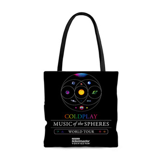 Pastele Coldplay Music of The Spheres Black Custom Personalized Tote Bag Awesome Unisex Polyester Cotton Bags AOP All Over Print Tote Bag School Work Travel Bags Fashionable Totebag
