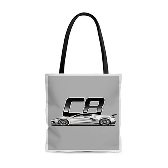 Pastele Corvette C8 White Custom Personalized Tote Bag Awesome Unisex Polyester Cotton Bags AOP All Over Print Tote Bag School Work Travel Bags Fashionable Totebag