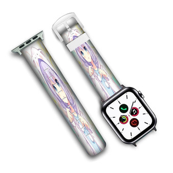 Pastele Anime Girl Kawaii Custom Apple Watch Band Awesome Personalized Genuine Leather Strap Wrist Watch Band Replacement with Adapter Metal Clasp 38mm 40mm 42mm 44mm Watch Band Accessories