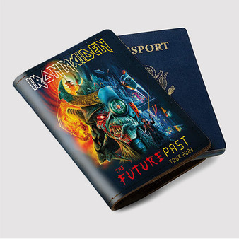 Pastele Iron Maiden Future Past Tour 2023 Custom Passport Wallet Case With Credit Card Holder Awesome Personalized PU Leather Travel Trip Vacation Baggage Cover