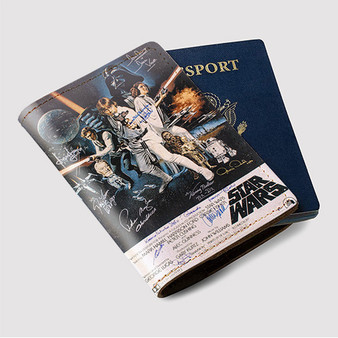 Pastele Star Wars Poster Signed By Cast Custom Passport Wallet Case With Credit Card Holder Awesome Personalized PU Leather Travel Trip Vacation Baggage Cover