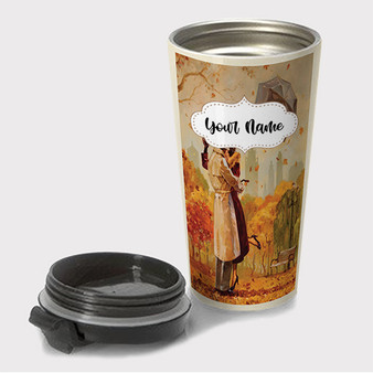 Pastele Autumn is Here Custom Travel Mug Awesome Personalized Name Stainless Steel Drink Bottle Hot Cold Leak-proof 15oz Coffee Tea Wine Trip Vacation Traveling Mug