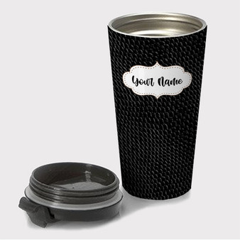 Pastele Black Snake Skin Custom Travel Mug Awesome Personalized Name Stainless Steel Drink Bottle Hot Cold Leak-proof 15oz Coffee Tea Wine Trip Vacation Traveling Mug