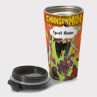 Pastele Chainsaw Man Custom Travel Mug Awesome Personalized Name Stainless Steel Drink Bottle Hot Cold Leak-proof 15oz Coffee Tea Wine Trip Vacation Traveling Mug