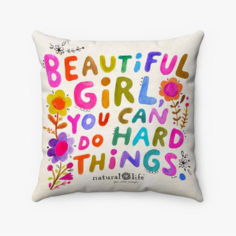 Pastele Beautiful Girl You Can Do Hard Things Quote Custom Pillow Case Personalized Spun Polyester Square Pillow Cover Decorative Cushion Bed Sofa Throw Pillow Home Decor
