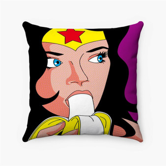 Pastele Wonder Woman and Banana Custom Pillow Case Personalized Spun Polyester Square Pillow Cover Decorative Cushion Bed Sofa Throw Pillow Home Decor
