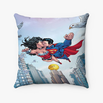 Pastele Superman and Wonder Woman Kiss Custom Pillow Case Personalized Spun Polyester Square Pillow Cover Decorative Cushion Bed Sofa Throw Pillow Home Decor