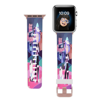 Pastele Bee and Puppy Cat Lazy in Space Custom Apple Watch Band Awesome Personalized Genuine Leather Strap Wrist Watch Band Replacement with Adapter Metal Clasp 38mm 40mm 42mm 44mm Watch Band Accessories