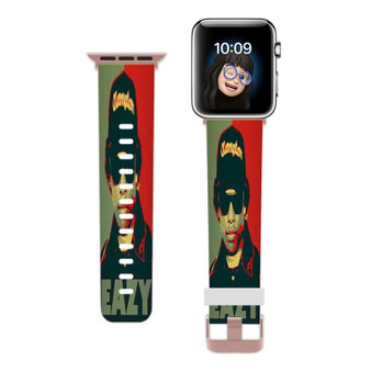 Pastele Eazy E Good Custom Apple Watch Band Awesome Personalized Genuine Leather Strap Wrist Watch Band Replacement with Adapter Metal Clasp 38mm 40mm 42mm 44mm Watch Band Accessories