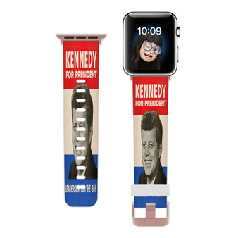 Pastele John F Kennedy for President Custom Apple Watch Band Awesome Personalized Genuine Leather Strap Wrist Watch Band Replacement with Adapter Metal Clasp 38mm 40mm 42mm 44mm Watch Band Accessories