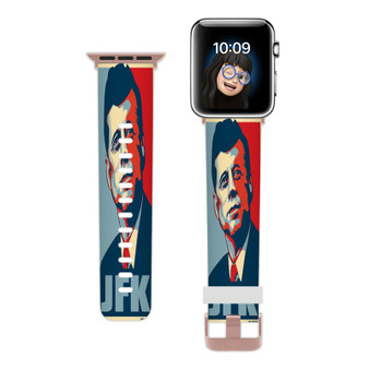 Pastele John F Kennedy JFK Custom Apple Watch Band Awesome Personalized Genuine Leather Strap Wrist Watch Band Replacement with Adapter Metal Clasp 38mm 40mm 42mm 44mm Watch Band Accessories