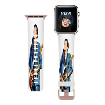 Pastele John Mayer Art Poster Custom Apple Watch Band Awesome Personalized Genuine Leather Strap Wrist Watch Band Replacement with Adapter Metal Clasp 38mm 40mm 42mm 44mm Watch Band Accessories