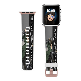 Pastele Levi Ackerman Attack on Titan The Final Season Custom Apple Watch Band Awesome Personalized Genuine Leather Strap Wrist Watch Band Replacement with Adapter Metal Clasp 38mm 40mm 42mm 44mm Watch Band Accessories