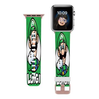 Pastele Luigi Super Mario Bros Nintendo Custom Apple Watch Band Awesome Personalized Genuine Leather Strap Wrist Watch Band Replacement with Adapter Metal Clasp 38mm 40mm 42mm 44mm Watch Band Accessories