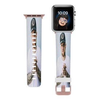 Pastele Mac Miller Music jpeg Custom Apple Watch Band Awesome Personalized Genuine Leather Strap Wrist Watch Band Replacement with Adapter Metal Clasp 38mm 40mm 42mm 44mm Watch Band Accessories