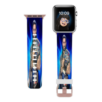 Pastele Roman Reigns WWE Wrestle Mania Custom Apple Watch Band Awesome Personalized Genuine Leather Strap Wrist Watch Band Replacement with Adapter Metal Clasp 38mm 40mm 42mm 44mm Watch Band Accessories