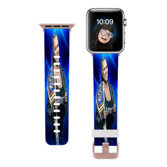 Pastele Ronda Rousey WWE Wrestle Mania Custom Apple Watch Band Awesome Personalized Genuine Leather Strap Wrist Watch Band Replacement with Adapter Metal Clasp 38mm 40mm 42mm 44mm Watch Band Accessories