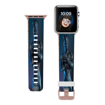 Pastele Shuri Black Panther Wakanda Forever Custom Apple Watch Band Awesome Personalized Genuine Leather Strap Wrist Watch Band Replacement with Adapter Metal Clasp 38mm 40mm 42mm 44mm Watch Band Accessories