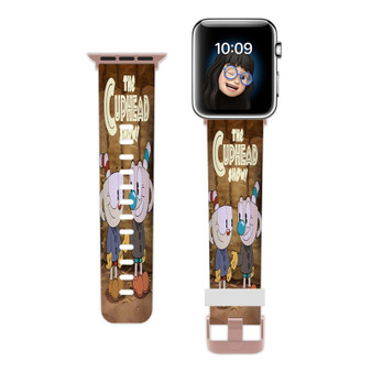 Pastele The Cuphead Show Cartoon Custom Apple Watch Band Awesome Personalized Genuine Leather Strap Wrist Watch Band Replacement with Adapter Metal Clasp 38mm 40mm 42mm 44mm Watch Band Accessories