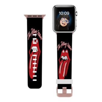 Pastele The Rolling Stones Classic Logo Custom Apple Watch Band Awesome Personalized Genuine Leather Strap Wrist Watch Band Replacement with Adapter Metal Clasp 38mm 40mm 42mm 44mm Watch Band Accessories