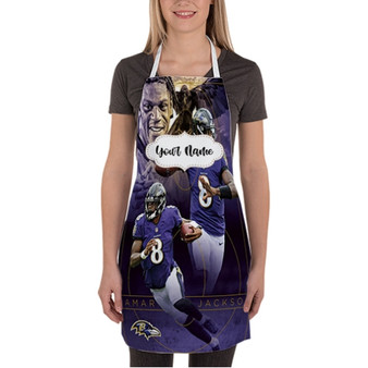 Pastele Lamar Jackson Baltimore Ravens NFL jpeg Custom Personalized Name Kitchen Apron Awesome With Adjustable Strap and Big Pockets For Cooking Baking Cafe Coffee Barista Cheff Bartender